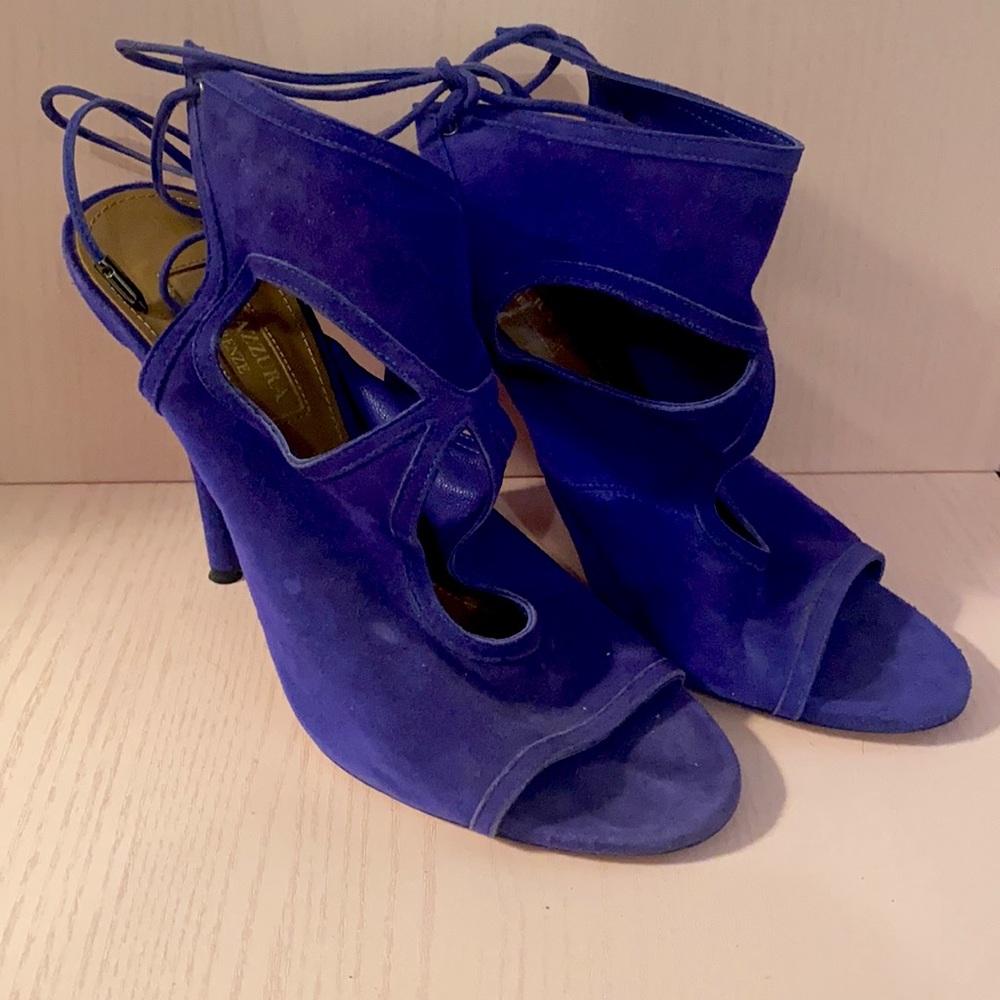 Aquazzura 100MM Blue Suede Cutout Sandals